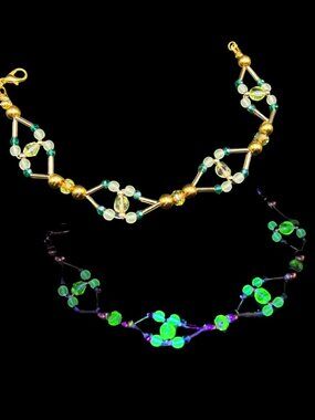 Art Deco Style Uranium Glass Bead Bracelet Glows Under UV Light